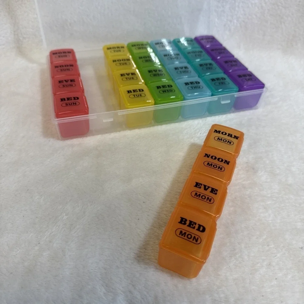 Rainbow Weekly Pill Organizer‎ 7 Day 4 Times a Day AM PM Travel Case